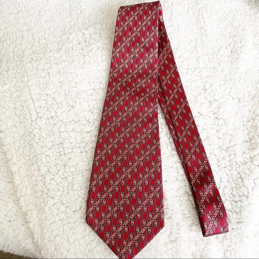 Oscar de la Renta Couture Red Link & Chain Print Tie